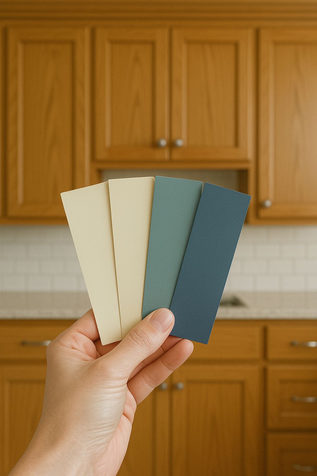 Paint swatches in kitchen setting
